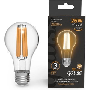Лампа светодиодная филаментная Gauss E27 26W 2700K прозрачная 102902126