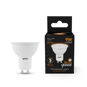 Лампа светодиодная Gauss GU10 9W 3000K 101506109